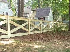 a wooden fence in front of a house