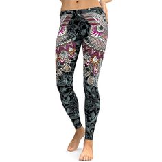 Ornamental Owl Leggings In case you need a versatile fashion piece that will carry you from casual daytime to dressier evening looks, you should definitely go for our Ornamental Owl Leggings. They feature a gorgeous all over ornamental owl and floral print in adorable hues of purple and blue that are suitable for any season of the year. They can be paired perfectly with black or white tops and shoes of any style, a black leather jacket and fancy sunglasses … The many styling options are unlimite Bohemian Stretch Leggings, Owl Leggings, Fancy Sunglasses, Bohemian Leggings, Seasons Of The Year, Pink Leggings, Black Leather Jacket, White Tops, Pink White