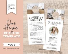 two door hangers with the text, buying or selling? realtor template vol 2