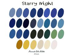 the color chart for stary night is shown in blue, green, yellow and white