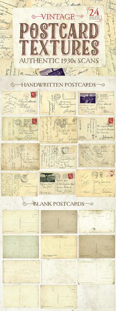 an old fashioned postcard with many different types of letters and numbers on it, including handwritten postcards