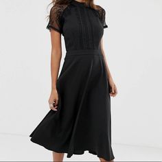 Bought And Didn’t Return It Ontime! All Original Tags Attached. Worn Only Once To Try On, And I Just Didn’t Love How It Fit Me. Us Size 4/Uk Size 8 Perfect Condition. Black Midi Dress With Lace Trim For Night Out, Black Lace Trim Midi Dress For Night Out, Short Sleeve Midi Dress With Lace Trim For Evening, Evening Midi Dress With Lace Trim And Short Sleeves, Black Knee-length Dress With Lace Trim, Black Short Sleeve Midi Dress For Casual Occasions, Lace Trim Knee-length Midi Dress For Night Out, Knee-length Lace Trim Midi Dress For Date Night, Workwear Midi Dress With Lace Trim