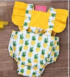 Girl's Clothing Yellow / 70 Floral Lace Jumpsuit Romper Set Pineapple Clothes, Ruffle Bodysuit, Baby Rompers, Backless Jumpsuit, Bee Print, Pineapple Print, One Piece Outfit