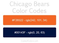 the chicago bears color code is shown in blue, orange and white with black lettering