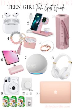 the ultimate gift guide for women with headphones, laptop and other items on it