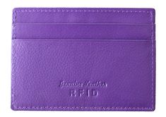 a purple card holder with the word emporing leather rfid printed on it