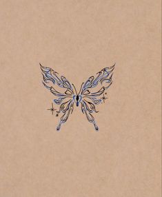 a drawing of a butterfly on a piece of brown paper with stars and sparkles