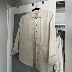 In Perfect Condition! Wore Once, Realized It Was Too Small :/ *Am Interested In Trading For A Medium (Any Color)! Otherwise, Price Is Firm. Here’s Info From The Site: Https://Www.Sezane.Com/Us/Product/Will-Jacket/Ecru#Size-S Chic Cream Cotton Outerwear, Cream Button-up Blazer With Pockets, Cream Everyday Outerwear With Buttons, Everyday Cream Outerwear With Buttons, Cream Outerwear With Buttons For Everyday, Chic Cream Button-up Outerwear, Everyday White Single-breasted Outerwear, White Everyday Fall Blazer, Off White Long Sleeve Outerwear For Work