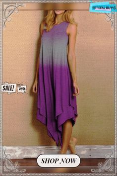 Crew Neck Sleeveless Cotton-blend Casualdress Summer Sleeveless Purple Sundress, Sleeveless Purple Summer Dress, Purple Sleeveless Summer Dress, Purple Sleeveless Midi Dress For Spring, Casual Purple Sleeveless Sundress, Casual Purple Sleeveless Dress For Vacation, Purple Flowy Sleeveless Midi Dress, Casual Sleeveless Purple Dress, Casual Purple Sleeveless Dress