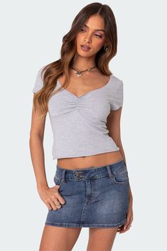 Ava V Neck Ruched Top – edikted Ruched Top, Swimwear Dress, V Neck Top, Back To School Outfits, V Neck Tops, School Outfits, S Models, Pacsun, Cotton Spandex