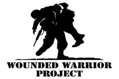 a black and white silhouette of two soldiers with the words wounded warrior project on it