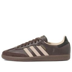 adidas Samba OG 'Dark Brown Beige Gum' JI0217 Adidas Plus Size, Stockholm Fashion Shoes, Brown Sambas Outfits, Brown Samba Adidas, Brown Leather Adidas Sneakers, Classic Brown Adidas Sneakers, Adidas Sporty Sneakers With Leather Sole, Brown Adidas Samba, Brown Samba Outfit