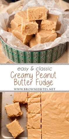 the peanut butter fudge is cut into squares