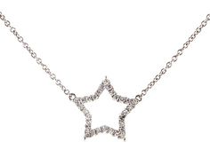 14K White Gold Star Shaped Diamond Necklace. Perfect Star. This sparkling Star Shaped diamond necklace is perfect for the star in your life. The Star is pave set with round brilliant cut diamonds. Suspended from a delicate chain, featuring a signature clasp for a perfect adjustable fit. aka Diamond Necklaces Vampire Jewelry, Sparkling Stars, Diamond Necklaces, Chic Shoes, Delicate Chain, Gold Star, Key Chains, Gold Stars, Round Brilliant Cut Diamond