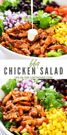 bbq chicken salad with lettuce, corn and black beans