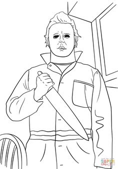 a drawing of a man holding a knife