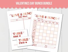 two valentine's day bunco bundle with the words love and bunc on them