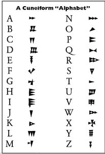 the alphabet is shown in black and white