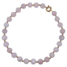 Rose Quartz Round Circle Sphere Beads 14 Karat Yellow Gold Bead Short Necklace 14 Karat Yellow Gold Beads + Solid Gold Clasp 16.5 Inches Length Genuine Rose Quartz Round Circle Spheres The gemstone beads are misty rose pink with a beautiful luster, shine and brilliance - very gorgeous, romantic and feminine - almost icy and snowy with their beauty. Versatile & fun-loving necklace that can be worn with anything and at anytime. Luxury Yellow Round Beaded Necklaces, Luxury Yellow Round Bead Jewelry, Multicolor Rose Quartz Round Bead Jewelry, Affordable Yellow Round Beads, Pink Polished Round Beads, Misty Rose, Round Circle, Short Necklace, Quartz Rose