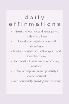 an affirmation poem with the words daily affirmations written in black and white