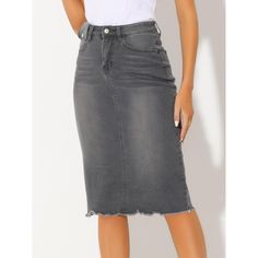 Show off your charm in this denim short skirt in summer. Complete the casual style for warm days in the park with your hat and blouse to be comfy. Falling to just below the knee, it's perfect for summer afternoons. With a feminine raw hem, it can be dressed up for the evening with a pretty top and accessories. Stylish and add more elegance to you. Casual Mid-rise Skirt For Summer, Casual Skirt With Frayed Hem For Fall, Casual Knee-length Denim Skirt For Summer, Summer High Rise Washed Skirt, Knee-length Denim Skirt For Summer Day Out, Casual Knee-length Skirt With Frayed Hem, Casual Non-stretch Denim Skirt With Frayed Hem, Casual Mid-rise Skirt For Day Out, Casual Short Denim Skirt For Day Out