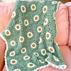 Daisy Meadow Dream Blanket Wildflower Crochet Blanket, Cozy Days Daisy Blanket, Meadow Blanket Crochet, Crotchet Sunflower Blanket, Vintage Daisy Crochet Blanket, Dream Blanket, Kids Mittens, Kids Cardigans, Vest And Tie