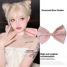 Color: Pink Bow Cute Head Accessories, Coquette Accesorios, Bunny Makeup Look, Halloween Moodboard, Colored Bangs, Mitsuri Cosplay, Pink Cosplay, Halloween Coquette, Headband With Bow