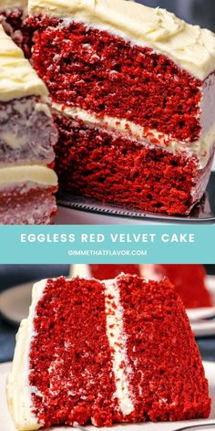 red velvet cake with white frosting and layers