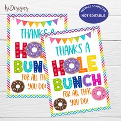 two thank cards with donuts and bundts on them, one is for each other