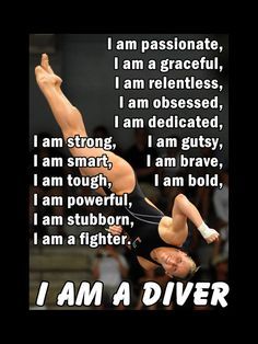 a woman doing a handstand in front of a crowd with words above her