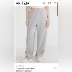 These Are High-Rise Sweatpants With A Barrel Leg And Inseam Pockets. They’re Made With Aritzia’s Cozy Fleece Premium Midweight Fleece Famous For Its Soft-Brushed Back, Sueded Face And Cloud-Nine Plush Feel. The Best Kind Of Cozy. Aritzia Pants, Track Pants, Pant Jumpsuit, Barrel, High Rise, Balloons, Sweatpants, Pants For Women, Grey