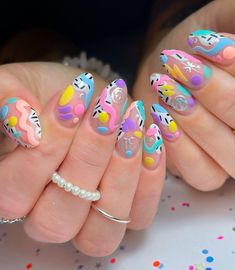 Birthday Nail Designs, Retro Nails, Colorful Nail, Happy Nails, Crazy Nails, Kawaii Nails, Birthday Nails, Funky Nails, Nails Inspo