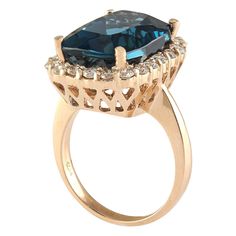 Stamped: 14K Rose Gold Total Ring Weight: 9.3 Grams Ring Length: N/A Ring Width: N/A Gemstone Weight: Total Natural Topaz Weight is 13.46 Carat (Measures: 16.05x12.05 mm) Color: London Blue Shape: Cushion Diamond Weight: Total Natural Diamond Weight is 1.00 Carat Quantity: 23 Color: F-G, Clarity: VS2-SI1 Face Measures: 20.32x15.32 mm Sku: [703563W] Rose Gold Diamond Ring, Cushion Diamond, Gold Diamond Ring, London Blue Topaz, Gold Diamond Rings, Rose Gold Diamonds, London Blue, Blue Topaz, Natural Diamonds