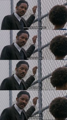 a man in a suit pointing at something behind a fence with the caption'don't be afraid to see what this guy is doing