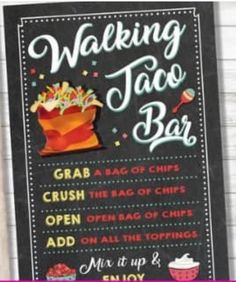 a chalkboard sign with the words making taco bar written on it