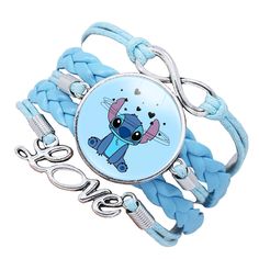 a blue bracelet with a cartoon character on it