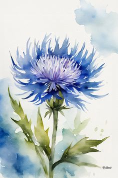 a watercolor painting of a blue flower