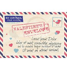 a valentine's envelope with an envelope stamp on the front, and a bird in the background