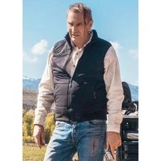 Yellowstone John Dutton Black Quilted Vest John Dutton Yellowstone, Yellowstone John Dutton, Quilted Vest Outfit, Black Quilted Vest, John Dutton, Tv Outfits, Wolverine Hugh Jackman, Mens Puffer Jacket, Kevin Costner