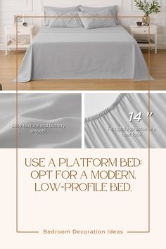 a bed with white sheets and pillows on it