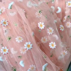 Floral Tulle Lace Daisy Tulle Dress Fabric Light Pink / | Etsy Thailand Fabric Daisy, Flower Lace Fabric, Floral Embroidered Dress, Fabric Light, Flower Lace, Halloween Inspiration, Pink Peach, Indian Designer Wear, Tulle Lace