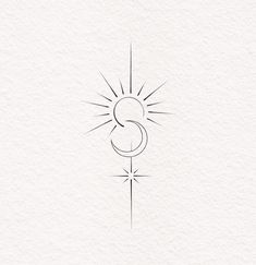 a drawing of the letter s with a sun in it's center and an arrow at the bottom