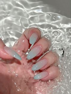 Pastel Aesthetic Nails, Simple Ocean Nails, Pool Water Nails, Aquamarine Nails, Nail Elegant, Nails Water, Tea Princess, Nails Birthday, Water Nails