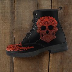 Bloody Skull Boots Black Leather Combat Boots For Halloween, Alternative Halloween Streetwear Moto Boots, Alternative Halloween Moto Boots For Streetwear, Gothic Leather Moto Boots For Halloween, Punk Leather Boots For Halloween, Alternative Style Moto Boots For Halloween Streetwear, Halloween Edgy Leather Moto Boots, Leather Moto Boots For Halloween Alternative Fashion, Edgy Leather Moto Boots For Halloween