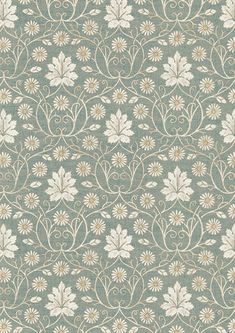 a blue and white wallpaper with flowers on the back ground, in an ornate pattern