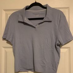 Baby Blue Cropped Polo From American Eagle, Never Been Worn, New With Tags Collared Light Wash Cotton Top, Light Blue Collared Casual T-shirt, Light Blue Collared Casual Top, Casual Light Blue Collared T-shirt, Blue Collared T-shirt For Spring, Cropped Polo, American Eagle Shirt, Shirt Color, Baby Blue