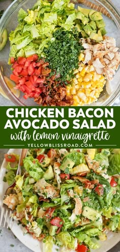 chicken bacon avocado salad with lemon vinaie