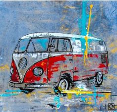 a painting of a vw bus painted on the side of a building