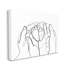 a black and white drawing of two hands holding something in it's palms