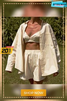 Three-piece Suit Single-breasted Long Sleeve Lapel Shirt Shorts Fashion Casual Set Summer Beige Loungewear Blouse, Beige Shirt For Summer Loungewear, Beige Summer Shirt For Loungewear, Beige Summer Loungewear Shirt, Shorts Fashion, Three Piece Suit, Casual Sets, Three Piece, Fashion Casual